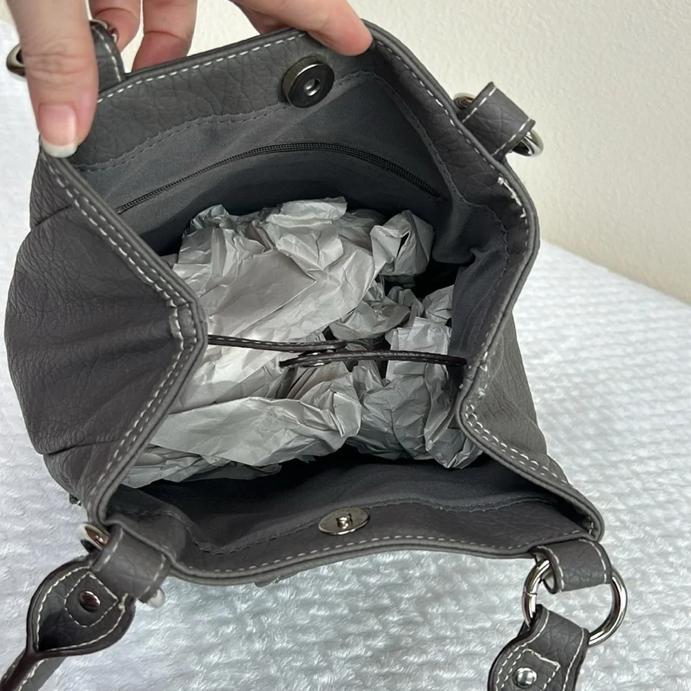 Rosetti Gray Mini Tote Shoulder Bag Faux Leather Vintage Purse - Picture 13 of 17